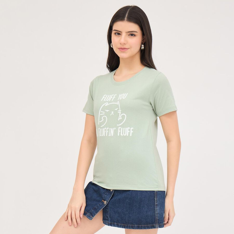 Women's Mint Green Round Neck Graphic Print T-Shirt, Light Green, large image number null