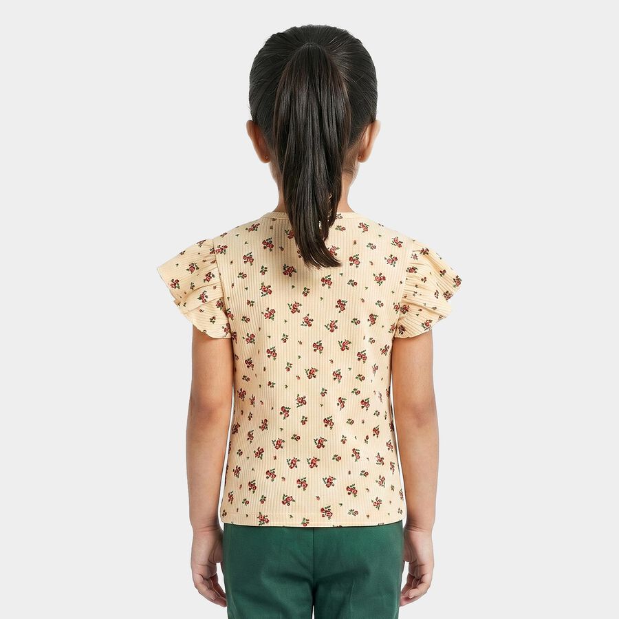 Girls' Off White Round Neck Regular T-Shirt, Off White, large