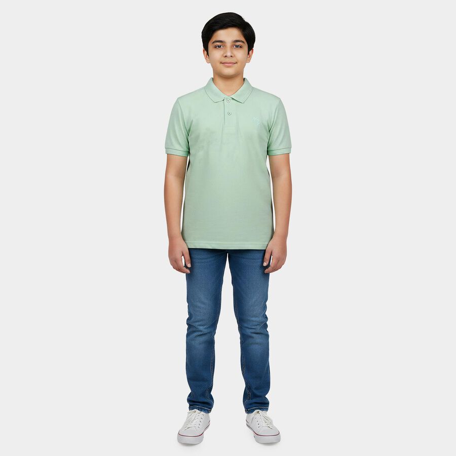 Boys' Aqua Cotton Blend Polo Neck Polo Boys T-Shirt, एक्वा, large