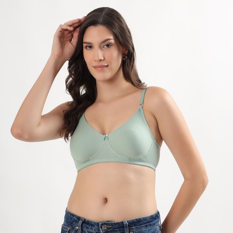 Women's Light Sage Green Cotton Wire-Free Full Coverage Bra, Light Green, large