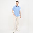 Men's Blue Cotton Half Sleeve Classic Collar Casual Shirt, Mid Blue, small
