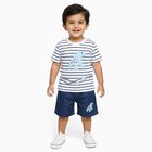 Infants' Navy Cotton Crew Neck Striped Baba Suit, Navy Blue, small