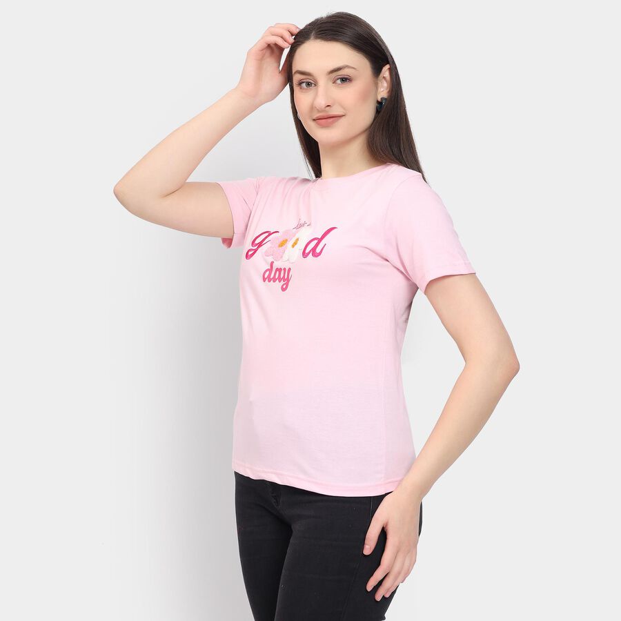 Ladies' 100% Cotton Round Neck T-Shirt, गुलाबी, large