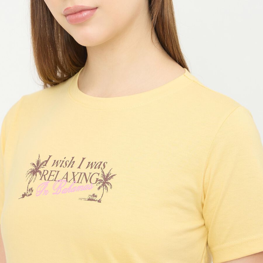 Women's Bright Yellow Round Neck Casual T-Shirt, Yellow, large