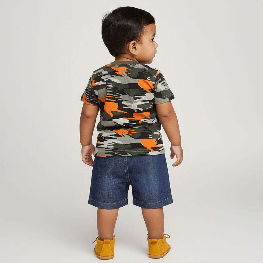 Infants' Olive Cotton Round Neck Camouflage Baba Suit, ओलिव, large