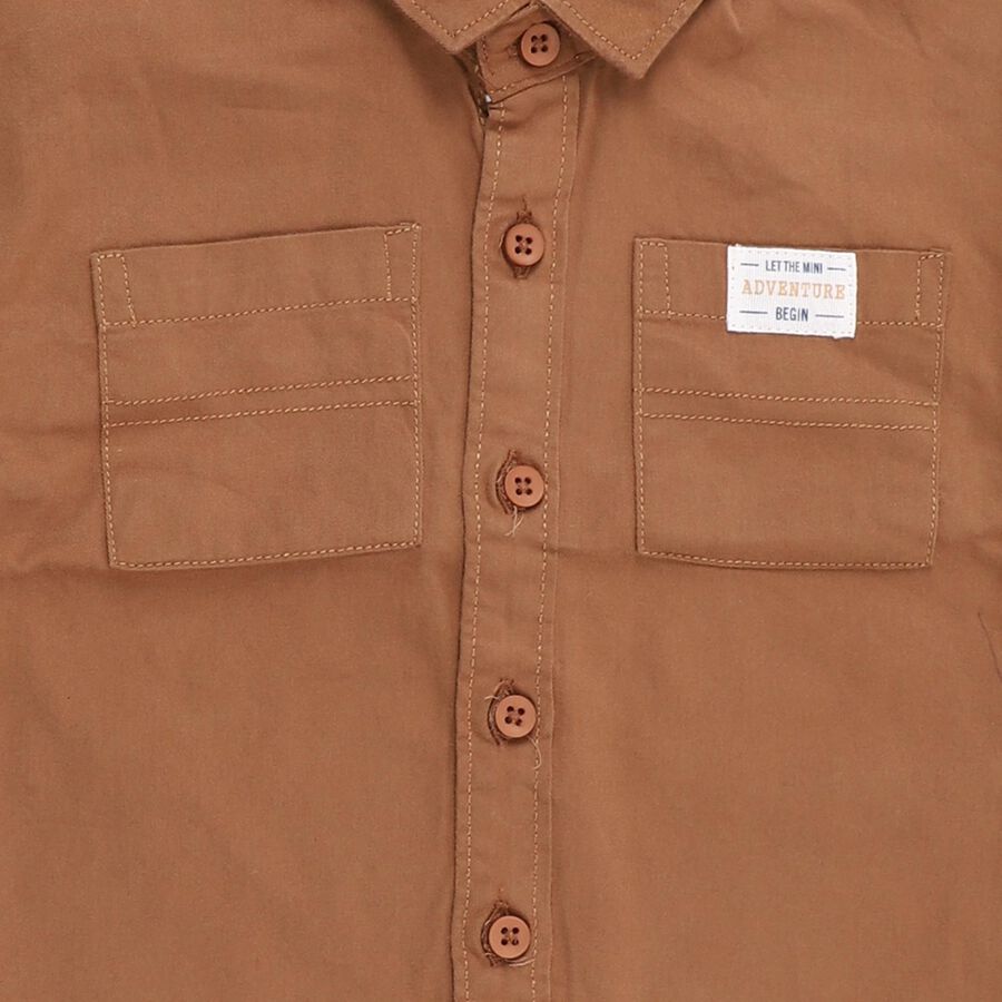 Infants Warm Chestnut Brown Cotton Classic Collar Casual Shirt, Beige, large image number null