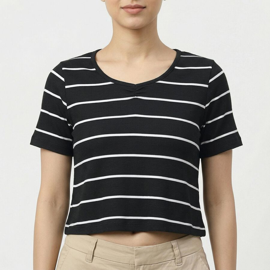 Women's Black Round Neck Sleeveless Top, Black, large