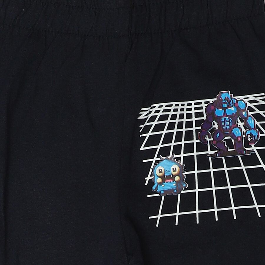 Boys' Navy Blue Straight Fit Graphic Printed Cotton Blend Pyjama, Navy Blue, large