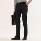 Men's Black Slim Fit Flat-Front Trousers, Black, small