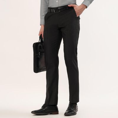 Men's Black Slim Fit Flat-Front Trousers