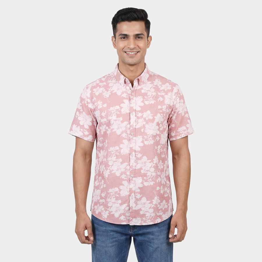 Men's Peach Cotton Spread Collar Classic Casual Shirt, Peach, large