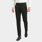 Men's Black Slim Fit Flat-Front Trousers, Black, small