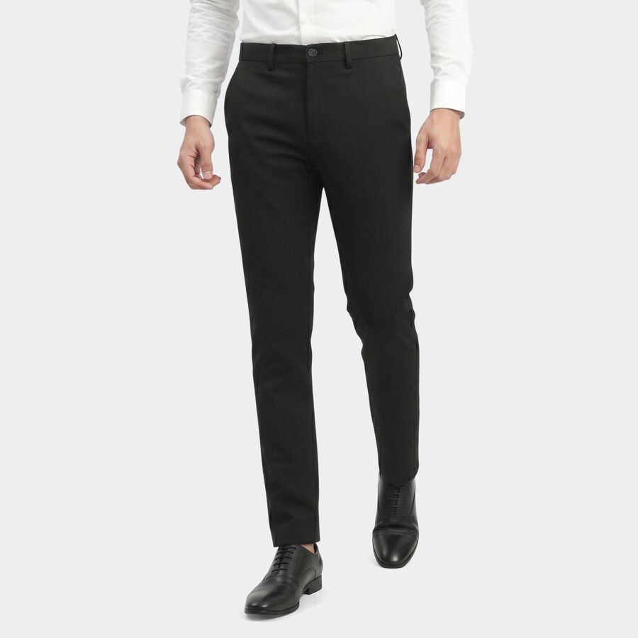 Men's Black Slim Fit Flat-Front Trousers, Black, large