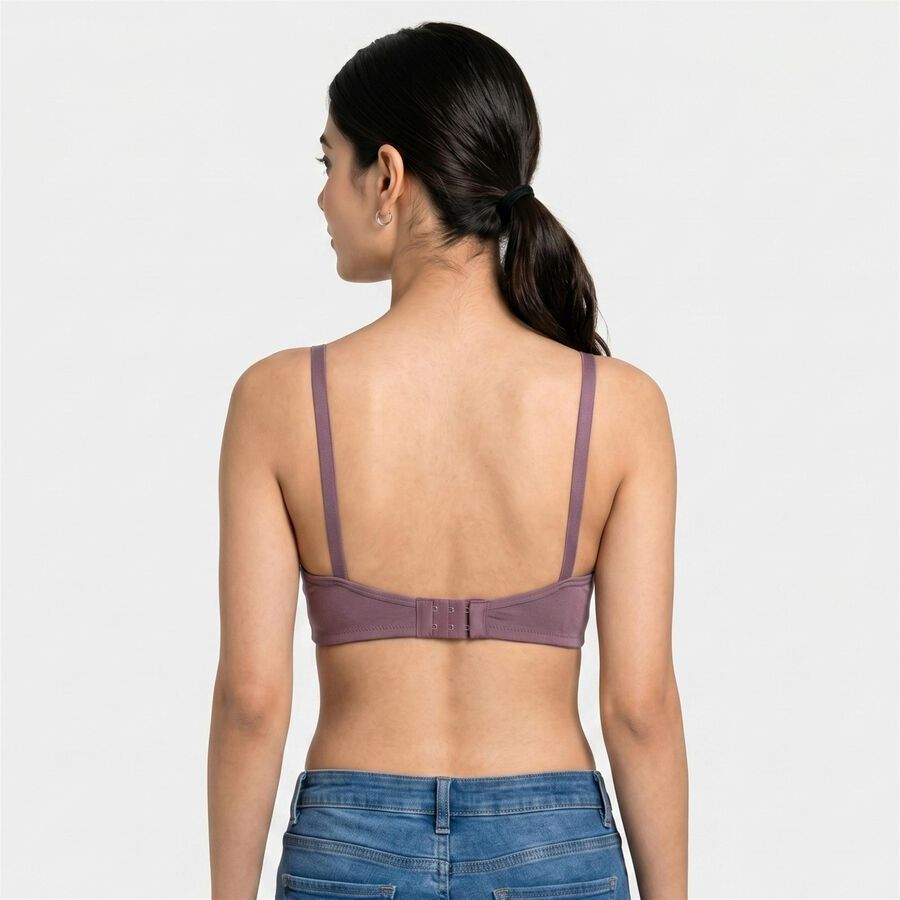 Women's Purple Cotton Blend V Neck Bralette Bra, बैंगनी, large