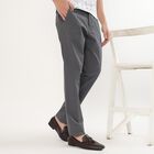 Men's Charcoal Grey Slim Fit Flat-Front Casual Trousers, Light Blue, small image number null