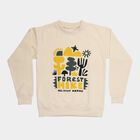 Boys' Beige Crew Neck Graphic Print Sweatshirt, गहरा पीला, small