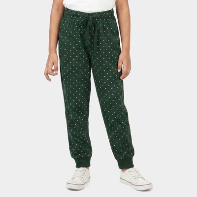 Girls Green Jogger Fit Heart Printed Cotton Blend Pyjama