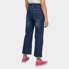 Girls' Stonewashed Blue Wide Leg Floral Embroidered Jeans, मध्यम नीला, small image number null