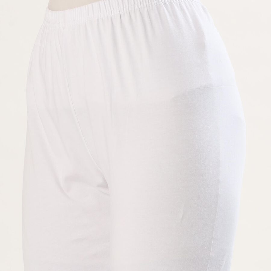 Women's Bright White Cotton Blend Elastic Waist Churidar, सफ़ेद, large image number null