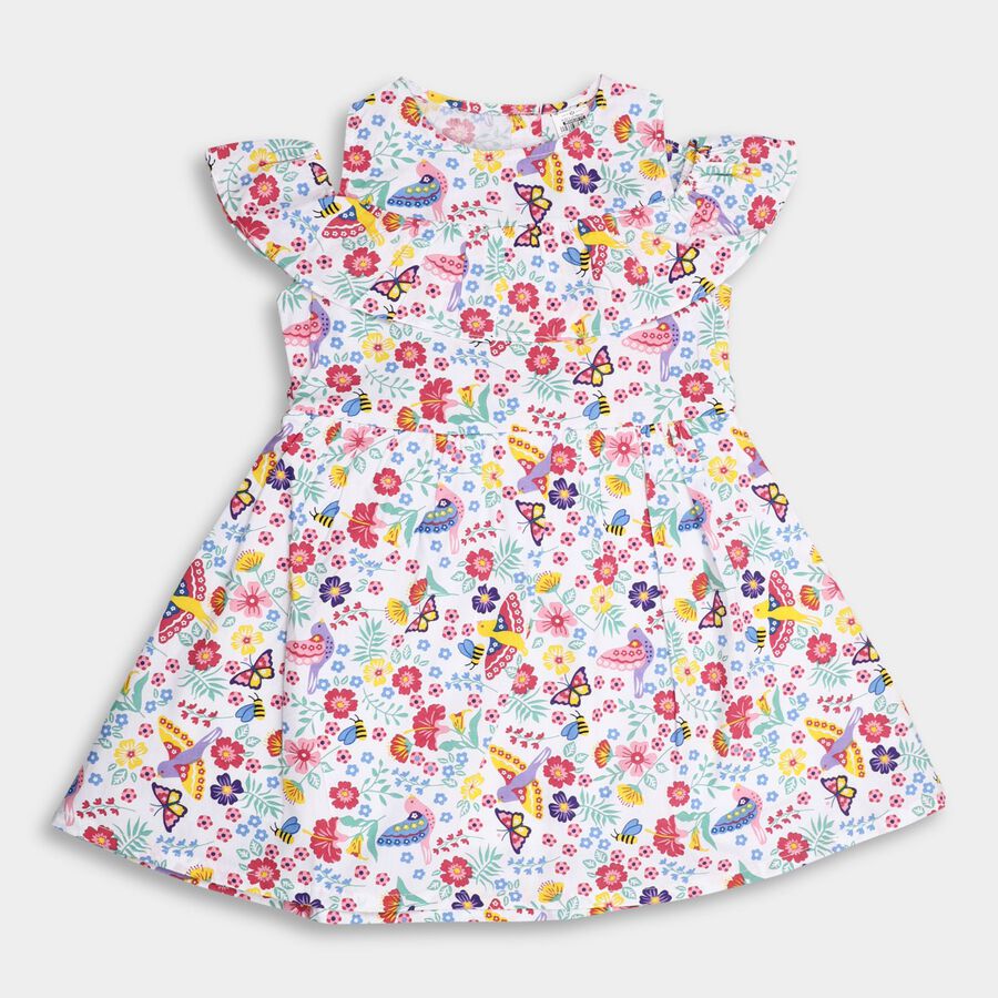 Girl's 100% Cotton Frock , Off White, large image number null