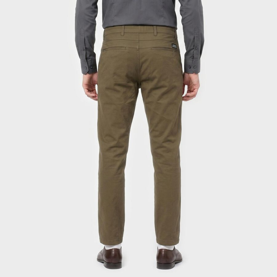 Men's Olive Green Slim Fit Flat-Front Chino Trousers, ओलिव, large