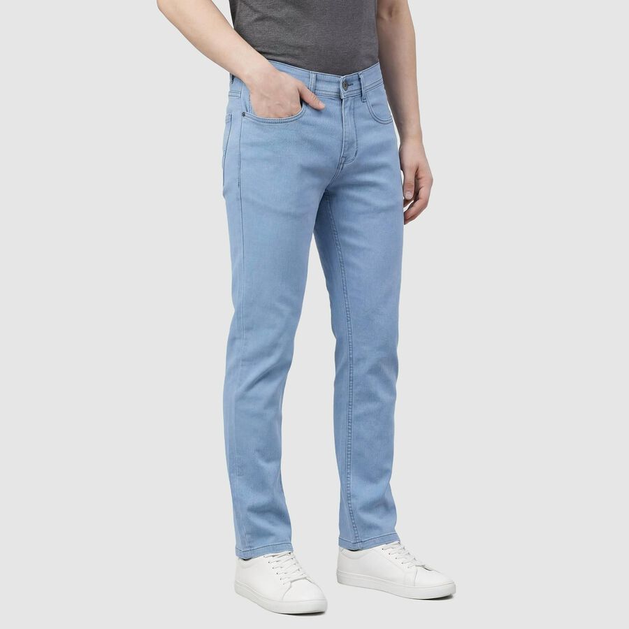 Men's Navy Blue Slim Fit Five Pocket Jeans, आइस ब्लू, large