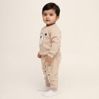 Infants' Beige Cotton Blend Raglan Sleeve Bear Print Baba Suit, Ecru Melange, small image number null