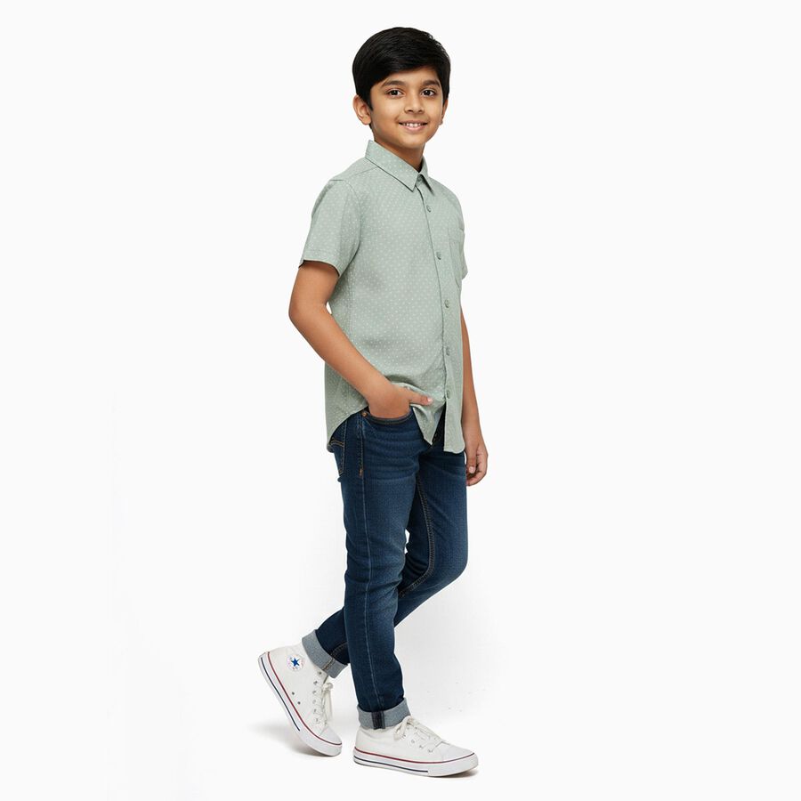 Boys Light Sage Green Cotton Half Sleeve Classic Casual Shirt, हल्का हरा, large image number null