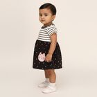 Infants' Black and White Striped Cotton Cat Print Frock, Dark Grey, small image number null