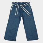 Girls' Light Blue Wide Leg Tie-Up Jeans, हल्का नीला, small