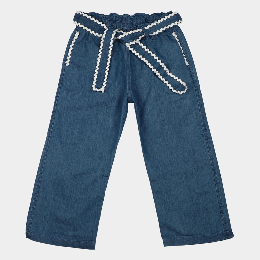 Girls' Light Blue Wide Leg Tie-Up Jeans, हल्का नीला, large