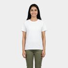 Women's White Cotton Round Neck Casual T-Shirt, White, small