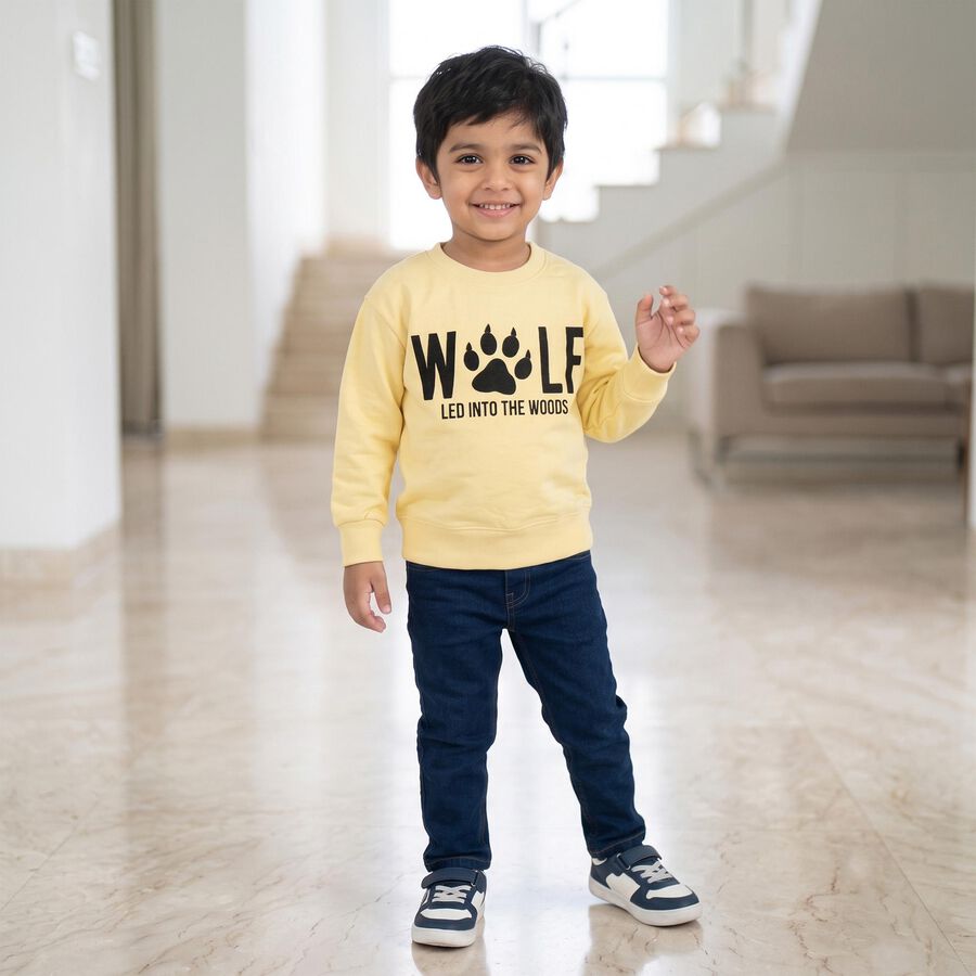 Boys' Yellow Crew Neck Pullover Sweatshirt, पीला, large