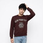 Men's Wine Crew Neck Printed Pullover Sweatshirt, Wine, small