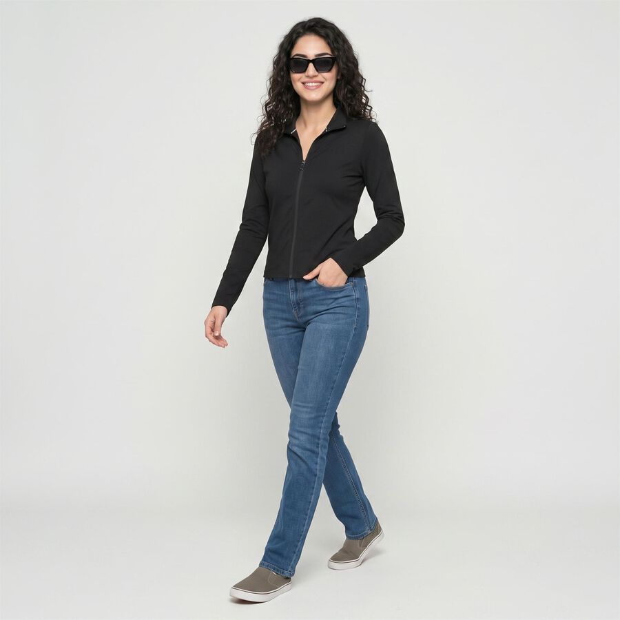 Women's Black Stand Collar Windbreaker Jacket, Black, large