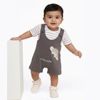Infants' Grey Cotton Round Neck Dinosaur Applique Baba Suit, Charcoal, small image number null