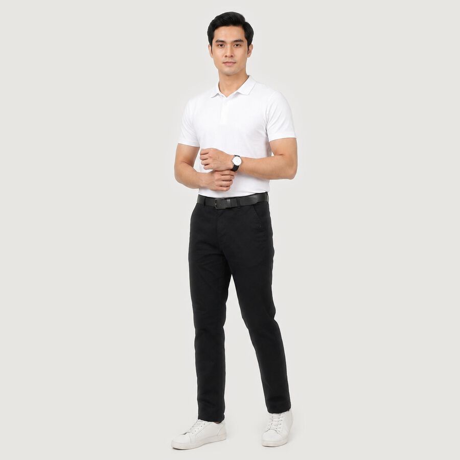 Men's Slim Fit Casual Trousers, नेवी ब्लू, large