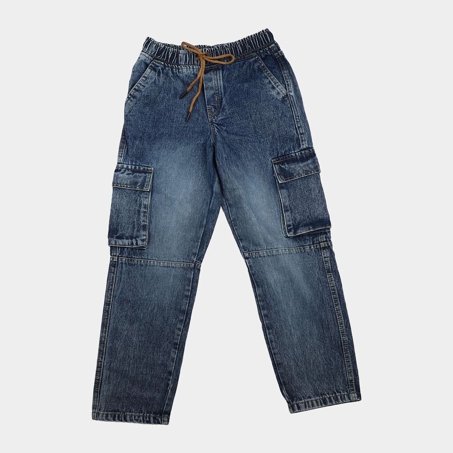 Boys Blue Relaxed Fit Cargo Jeans, Dark Blue, large
