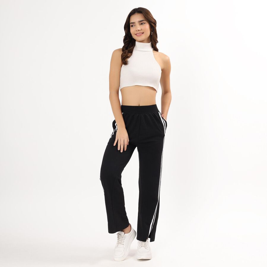 Women's Solid Black Regular Fit Track Pants, काला, large image number null