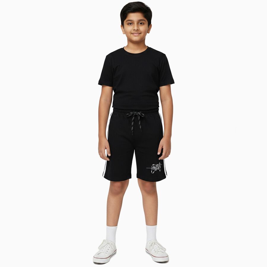 Boys Cotton Blend Bermuda Shorts, काला, large