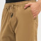 Men's Camel Brown Slim Fit Jogger Trousers, Beige, small