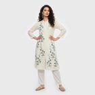 Women's Dark Blue Mandarin Collar Floral Printed Straight Kurta, Dark Blue, small