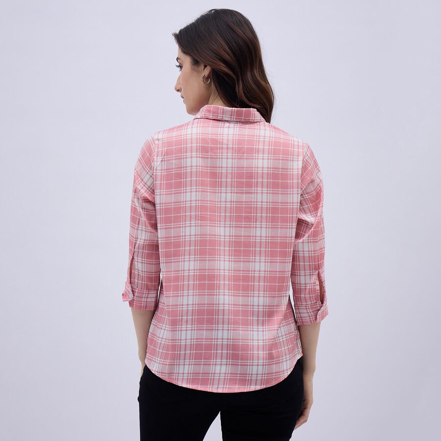 Women's Light Pink Checkered Classic Collar Shirt, हल्का गुलाबी, large image number null