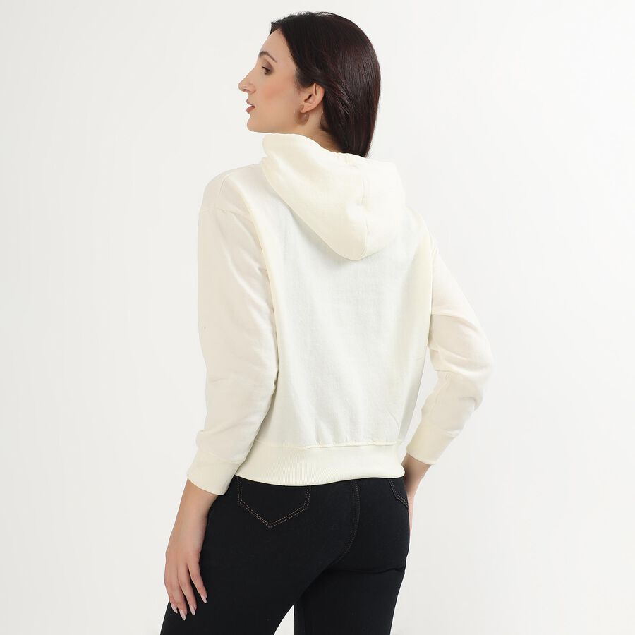 Women's Rich Eggshell White Hooded Neck Casual Sweatshirt, Off White, large image number null