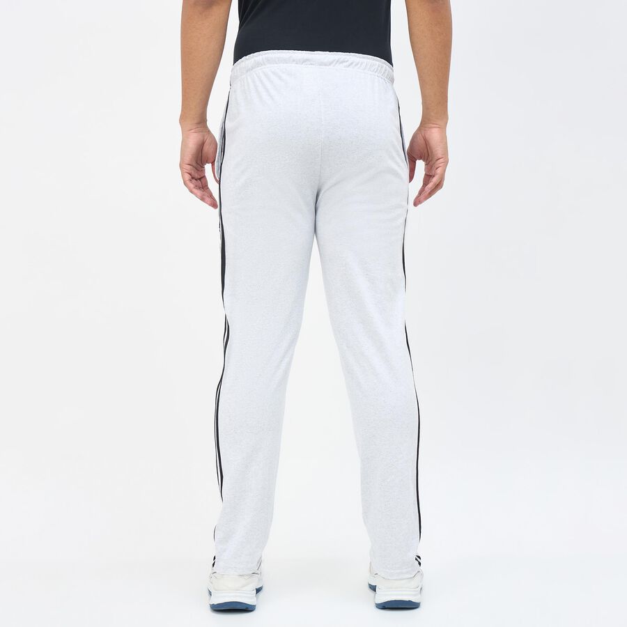 Men's Ash Grey Regular Fit Side-Striped Track Pants, एक्रू मिश्रित, large