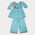 Girls' Sky Blue Round Neck Bandhani Print Peplum Top and Palazzo Fusion Set, हल्का नीला, small