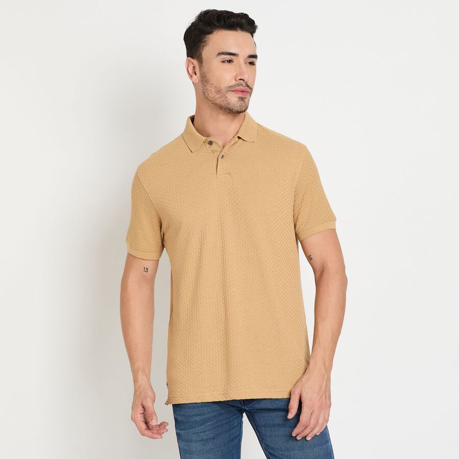 Men's Collared Half Sleeves T-Shirt, Beige, large image number null