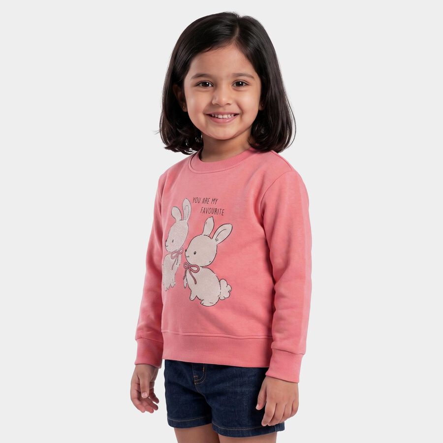 Girls' Coral Crew Neck Graphic Print Sweatshirt, Coral, large