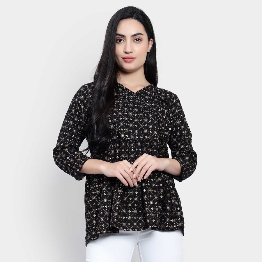 All Over Print A Line Kurti, काला, large image number null