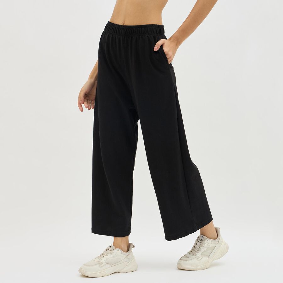 Women's Jet Black Relaxed Fit Side-Striped Track Pants, Brown, large image number null